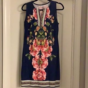 Sleeveless blue floral work dress